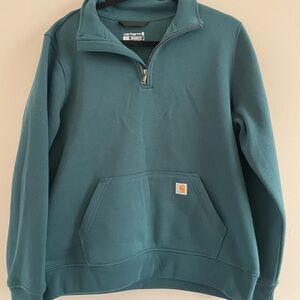 SOLD Carhartt Men's Teal 1/4 Zip Pullover Sweatshirt Relaxed Neck Pocket